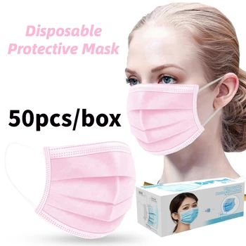 

50pcs Pink Face Mask Disposable Mouth Face Masks Anti Pollution Dust Mouth Caps 3-layer Breathing Hygiene Mask Fast Shipping