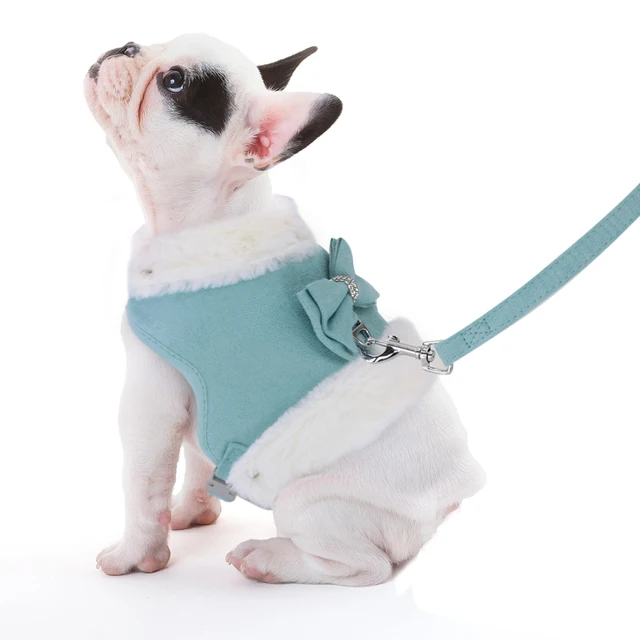 Bowknot Small Dog Cat Harness Leash Set Warm Soft Fur Harness Vest Breathable Puppy Pet Harness Lead For Small Dog Yorkshire Pug 5
