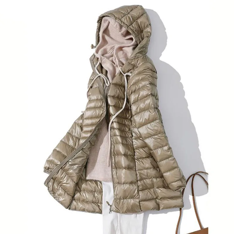

7XL Winter Woman Padded Hooded Long Jacket White Duck Down Female Overcoat Ultra Light Slim Solid Jackets Coat Portable Parkas