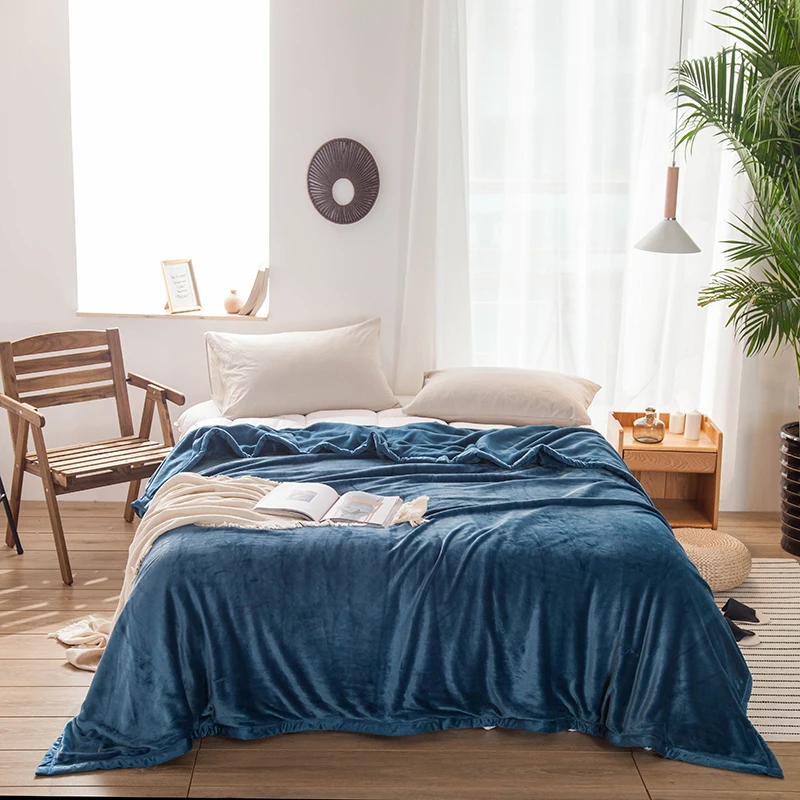 Blue fleece blankets and throws Adult Thick Warm winter Blankets Home Super Soft duvet luxury Blankets twin queen king blankets