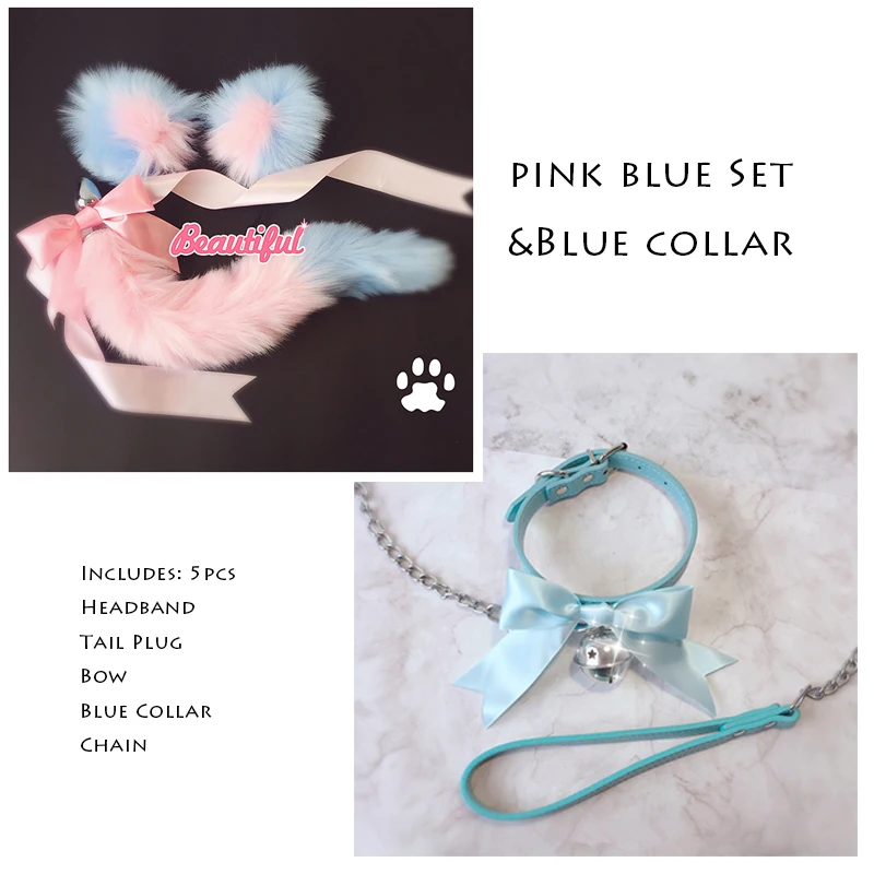 Erotic Accessories Fox Tail Bow Metal Butt Anal Plug Cute Soft Cat Ears Headbands Cosplay With Collar And Chain Adult Sex Toys