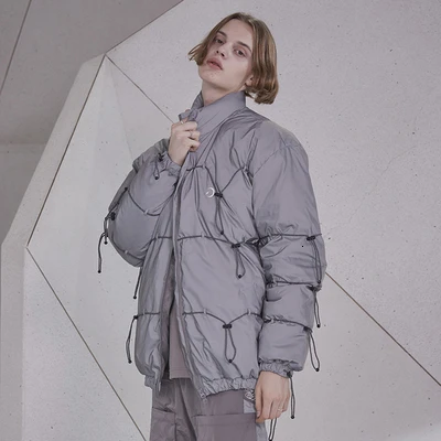 ZURICHOUSE Reflective Winter Jacket Woman Streetwear Fashion Luminous Winter Coat Oversized Couple Series Women's Parka - Цвет: Grey