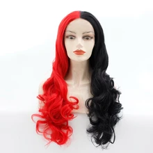 24 дюйма длинные волнистые половина черный, красный натуральный мягкий синтетический Синтетические волосы на кружеве парика, устойчивая к высоким температурам волоконный Косплэй вечерние парик для Хэллоуина