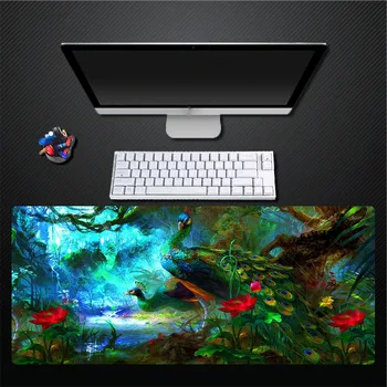 

Green Landscape Peacock Pattern Rat Pad PC Desktop Non-slip Waterproof Pad Natural Rubber Non-fading Pad 400X900