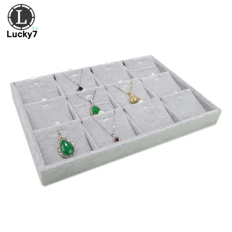 12-Grid Tray Новейший серый бархатный лоток для ювелирных изделий, коробка для ювелирных изделий, ожерелье, серьги, подвеска, шпилька, органайзер, аксессуары для хранения, чехол для демонстрации - Цвет: 12-Grid Tray