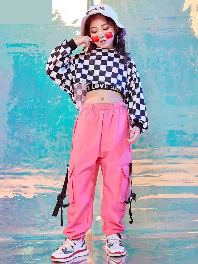 Kids Hip Hop Dancing Clothes For Girls Sweatshirt Croped Tops Tactical Cargo Pants Jazz Dance Costumes Clothing Stage Outfits