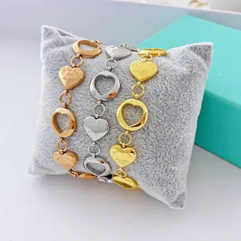 

Fashion Gold Color Heart Love Charm Bracelets & Bangles For Women Simple Link Chain Pulseras Jewelry Girl Party Gifts