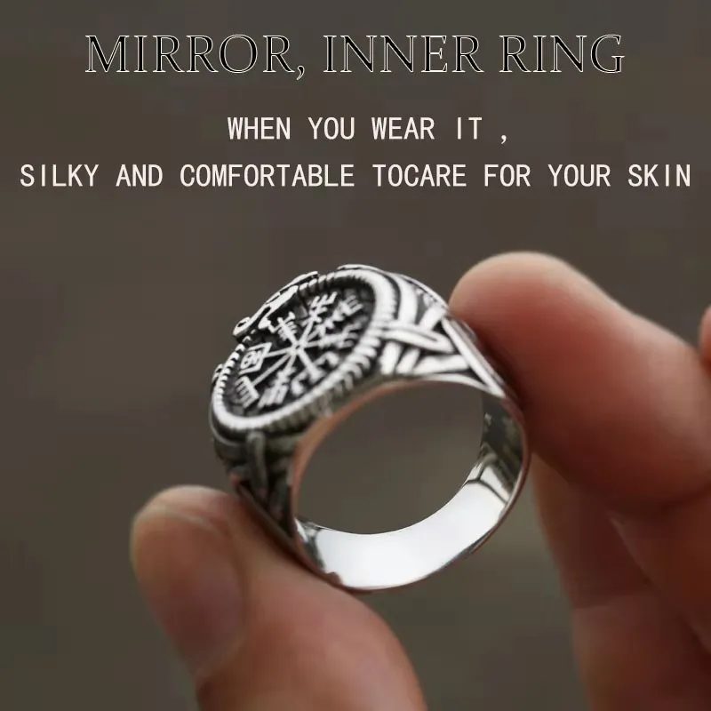 Ring Set Viking Compass Runic Rings Men Vintage Nordic Totem Odin Men Rings 3D Upgraded Fashion Jewelry