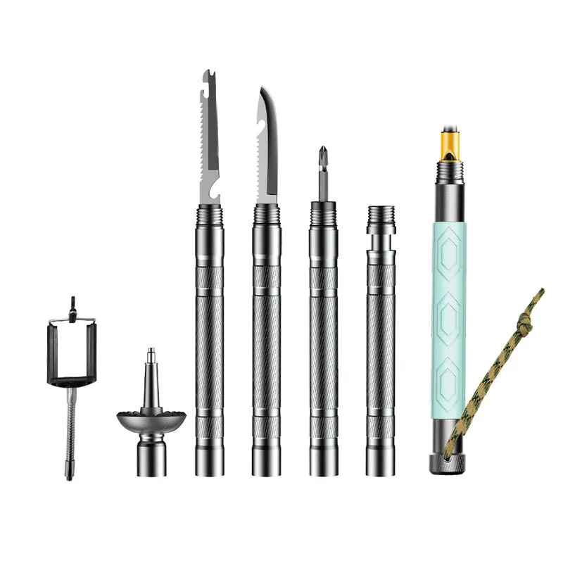 Sliver Trekking Pole Alpenstock Hiking Walking Sticks Ultralight Trekking Folding Pole Multi Function Alpenstock for Walking Hiking - Цвет: Sliver