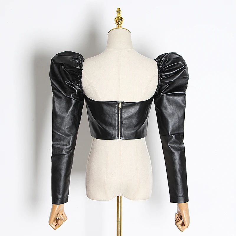 Najtaniej TWOTWINSTYLE Vintage krótki Backless damska bluzka kwadratowy kołnierzyk Puff tunika na długi rękaw koszule kobieta moda 2019 odzież fala