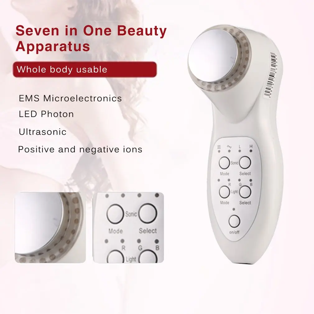  3MH 7 Colors LED Photon Ultrasonic Beauty Instrument Lifting Face Lift Massager Cleaner Wrinkle Rem