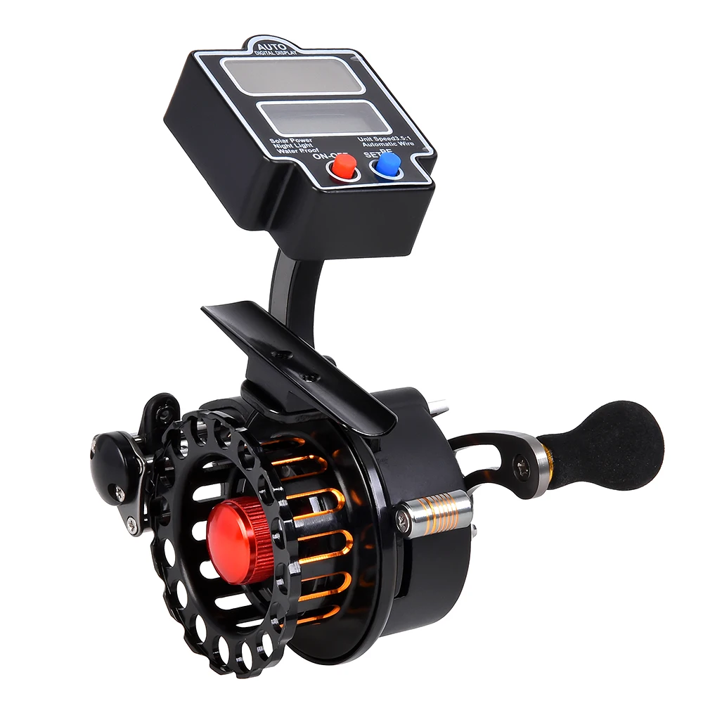 4+1 Ball Bearings 3.5:1 Gear Ratio Right / Left Hand Raft Fishing Reel with Solar Power Digital Line Counter Carp Fishing Tackle