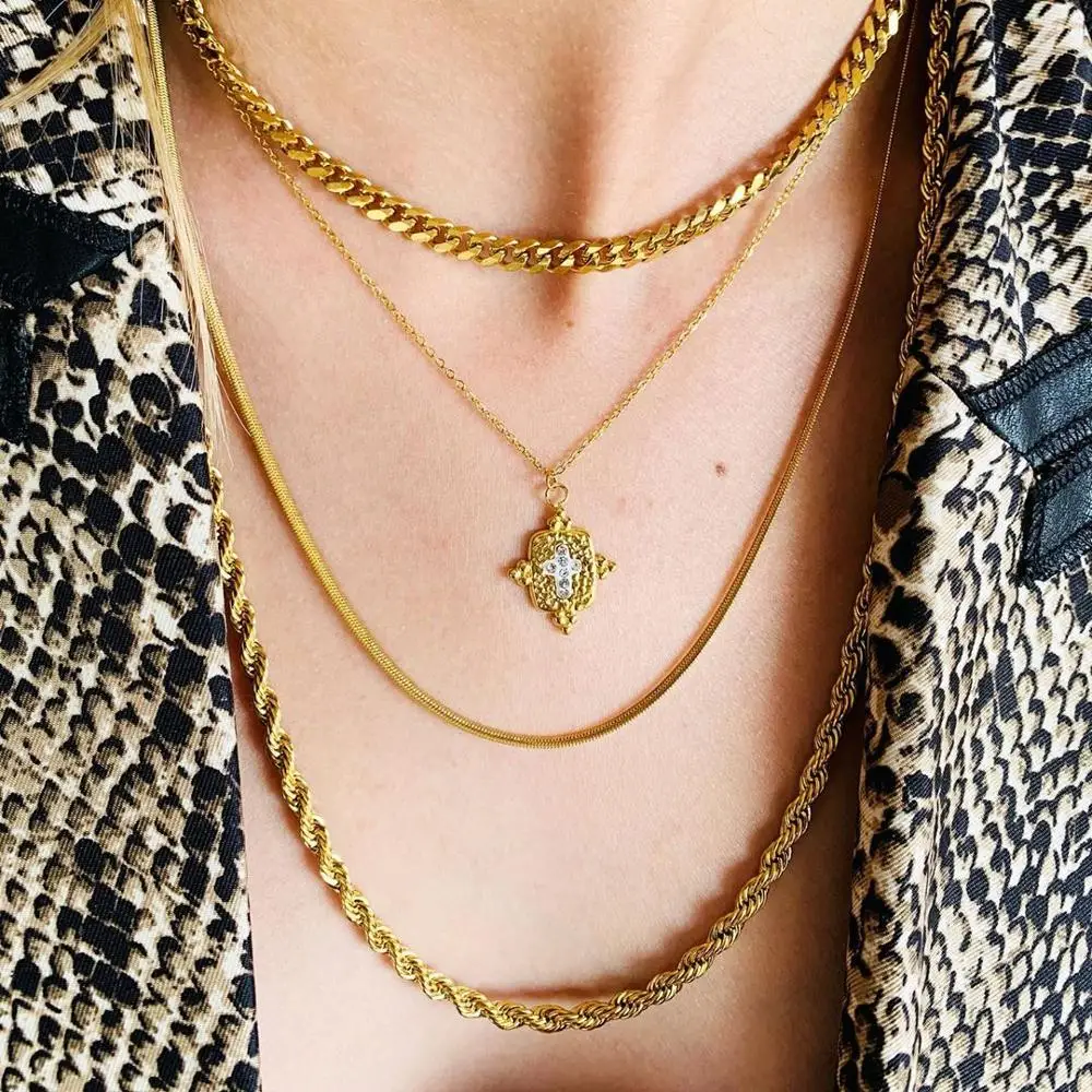 Комплект ювелирных украшений из кубинской цепи и браслета 5 мм в классическом