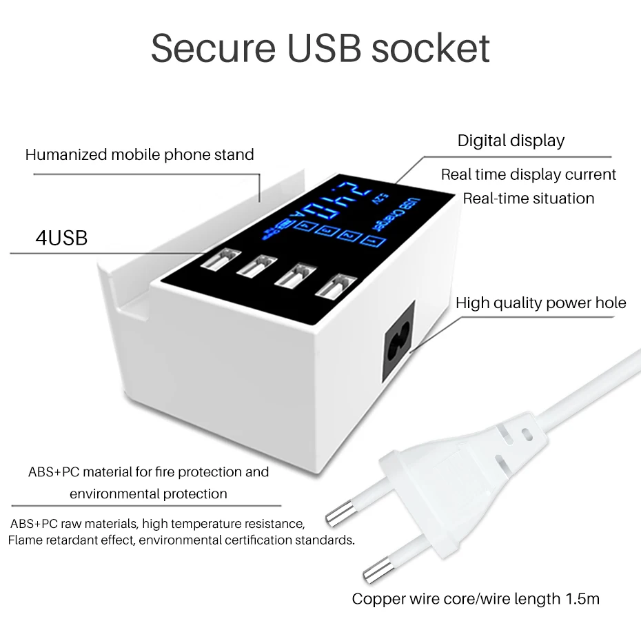 Смарт USB зарядное устройство настенный адаптер станция концентратор светодиодный дисплей Мобильный телефон настенное зарядное устройство для iPhone samsung с зарядным устройством подставка держатель
