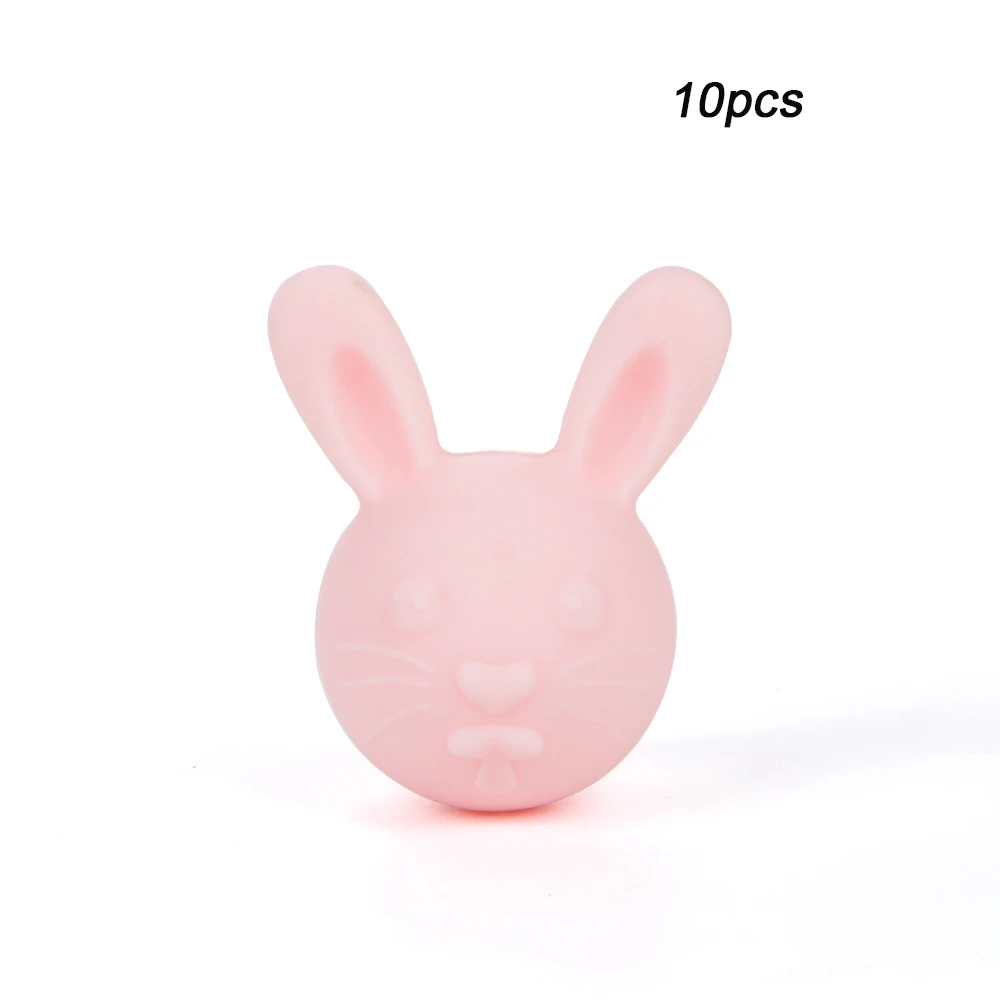 LOFCA 10 шт. кролик Прорезыватель бусины СИЛИКОНОВЫЕ BPA-Free Детские трофеи животных кроликов силиконовые бусины для ожерелья уход за зубами - Цвет: rose quartz