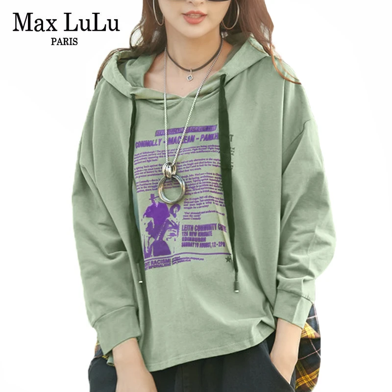 Max LuLu, новинка, корейская модная одежда, Женские клетчатые футболки, женские роскошные футболки с принтом, повседневные весенние женские Топы с капюшоном