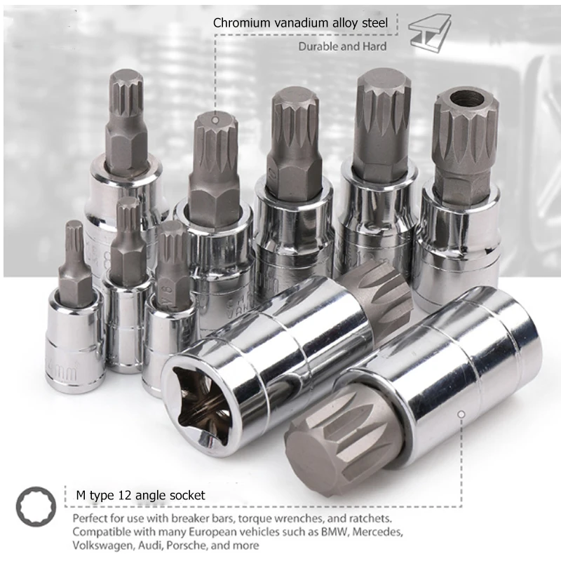 £11.52 10pcs Xzn 12 Point Triple Square Spline Bit Socket Set