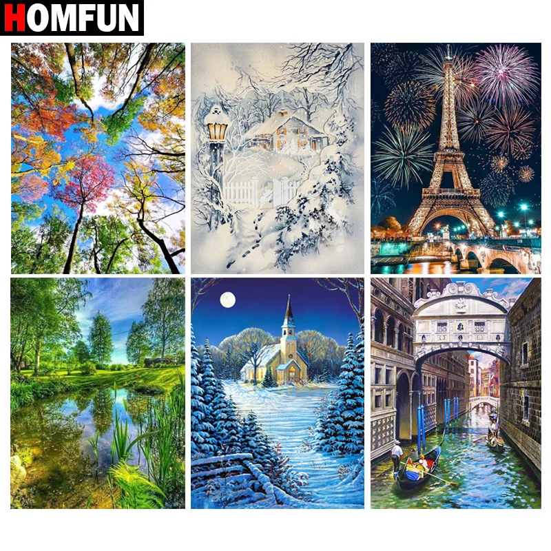 HOMFUN Diy Full Square Round Drill 5D Diamond Painting Cross Stitch Embroidery &quotbeautiful scenery&quot Home Decor Gift | Дом и сад