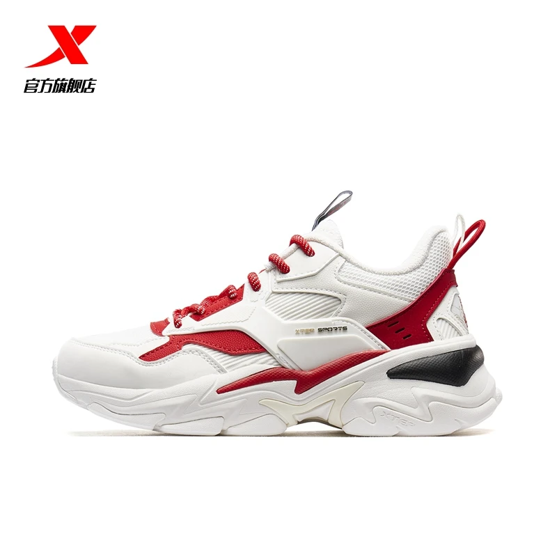 Xtep Women 's Mixed Color Chunky Sneakers Women Autumn New Fashion Casual Basic Flat Lace-Up Sport Shoes Walk shoe 880118320121 - Цвет: white red