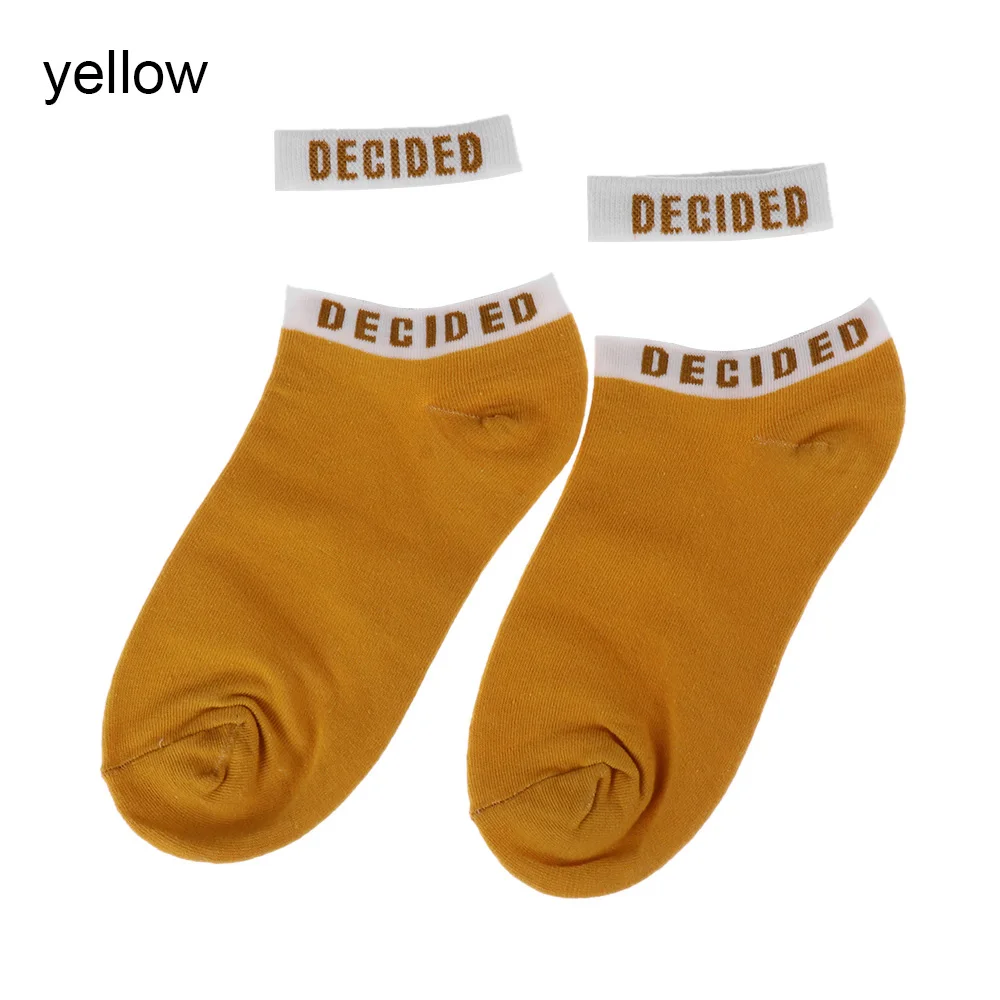Yellow 1 пара, модные женские короткие носки в Корейском стиле, повседневные Мягкие хлопковые шелковые Чулочные изделия, яркие Дышащие носки с буквами - Цвет: Yellow