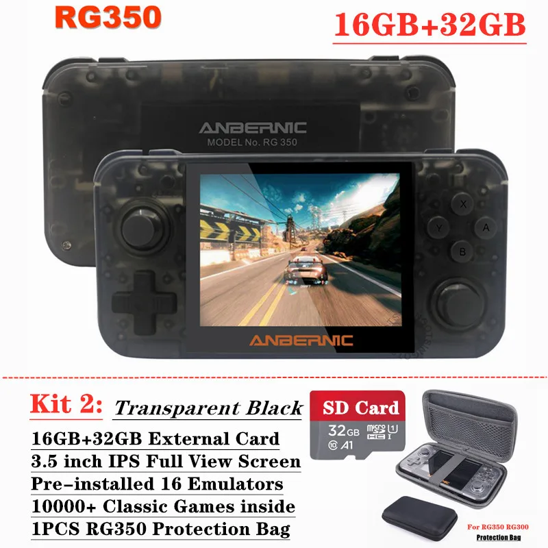 Tran Black 16GB 32GB TSINGO 3,5 дюймов ips экран RG350 Ретро игровая консоль Linux система 10000+ игры в 32 ГБ/64 Гб карты 16 эмуляторов RG 350 игровой плеер - Цвет: Tran Black 16GB 32GB