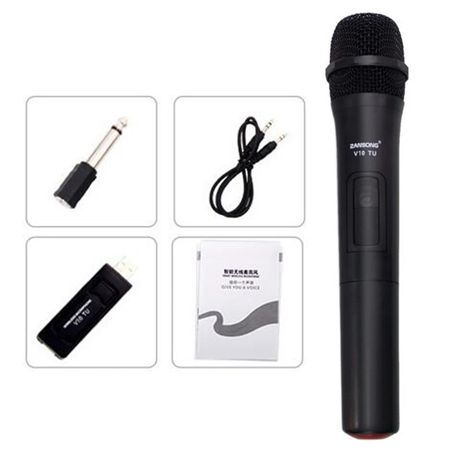 Wireless Microphone VHF Handheld Microphone with Receiver for Karaoke Speech Loudspeaker 3.5mm 6.35mm Adapter Mic