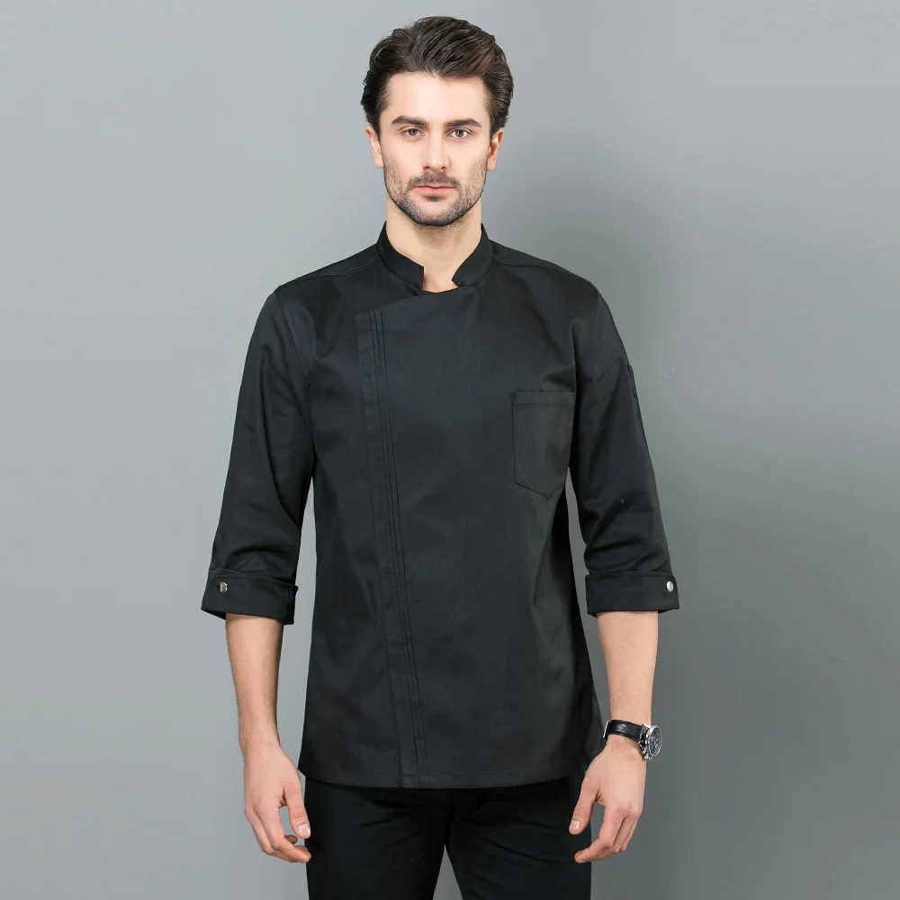 new Food Service Kitchen Work Jackets Restaurant Chef Uniforms Sushi Bakery Cafe Waiter Catering black white coat