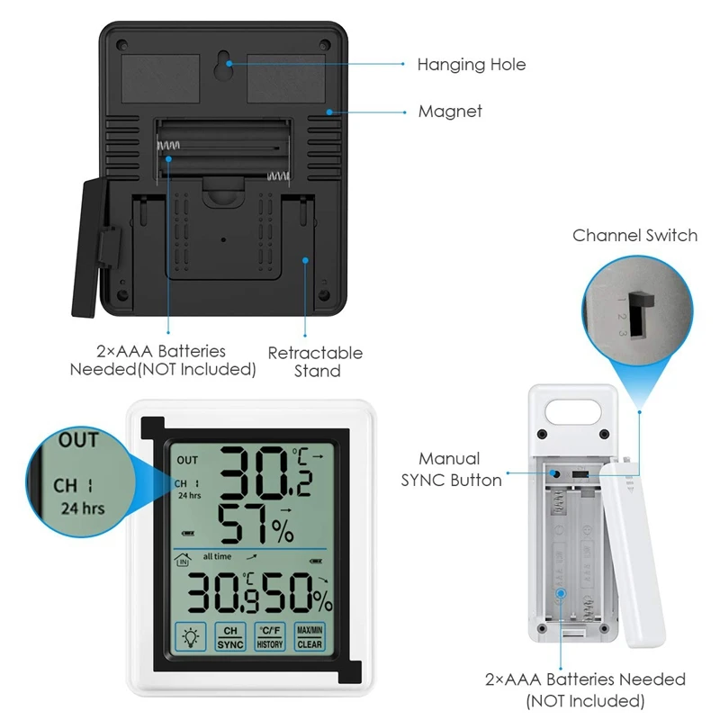 

Press Screen Weather Station + Outdoor Forecast Sensor Backlit Thermometer Hygrometer Wireless Weather Station