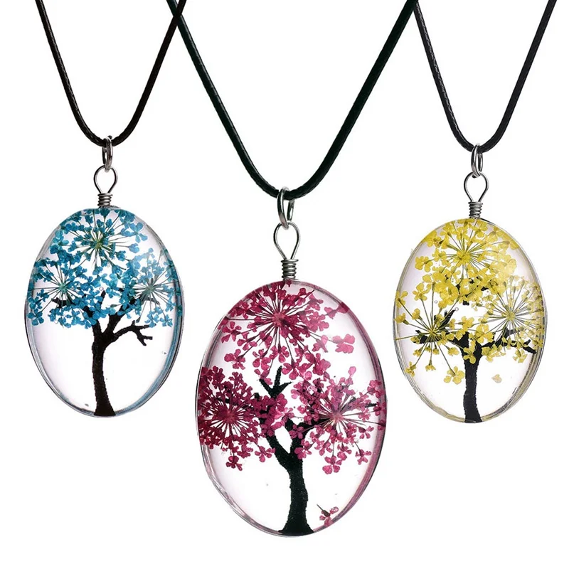 

2019 Fashion Handmade Natural Dry Flowers Life Tree Long Necklaces & Pendants For Women Casual Girlfriend Gift Creative Jewelry