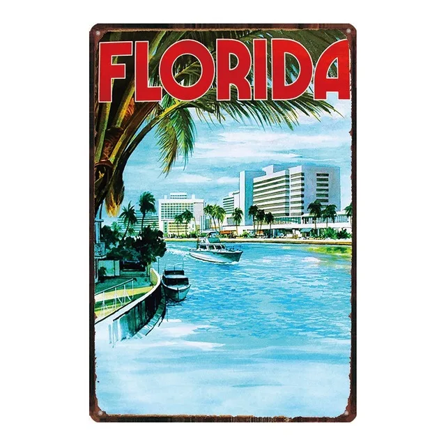 Ретро город Флорида Мексиканский залив потертый шик Оловянная вывеска металлическая пластина Железный плакат настенный Бар Ресторан домашний Декор Ремесло