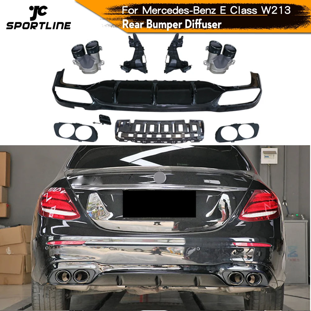 

PP Rear Bumper Diffuser for Mercedes-Benz E Class W213 Sport Sedan 2017 - 2019 Rear Diffuser Lip Spoiler with Exhaust Tips