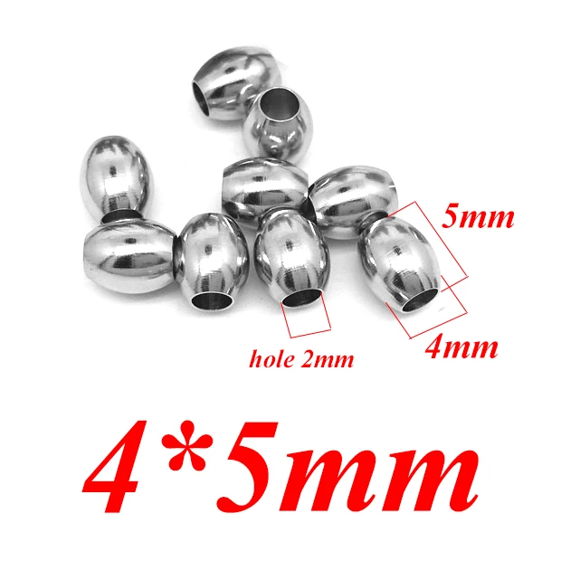 4x5mm Aiovlo 20 шт./лот нержавеющая сталь Длинные овальные полосы Серебряный оттенок цилиндра бисера подходит кожа ожерелье браслет DIY ювелирных изделий - Цвет: 4x5mm