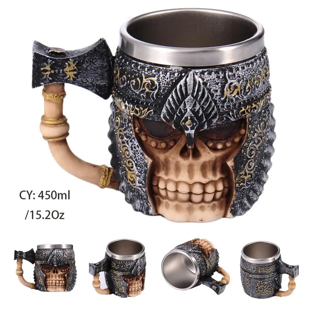 Axe Knight Средневековый дракон, нержавеющая сталь, пивная кружка 600 мл, ретро кружка с черепом, кофейная чашка, чайная кружка, стакан, декор для паба, бара, Прямая поставка - Цвет: Axe Knight