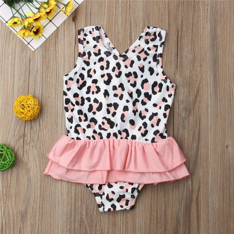 

Summer Toddler Girl One Piece Swimsuit Leopard Print Swimwear Sleeveless Baby Beachwear Outfit Leopard Swimwear Strap