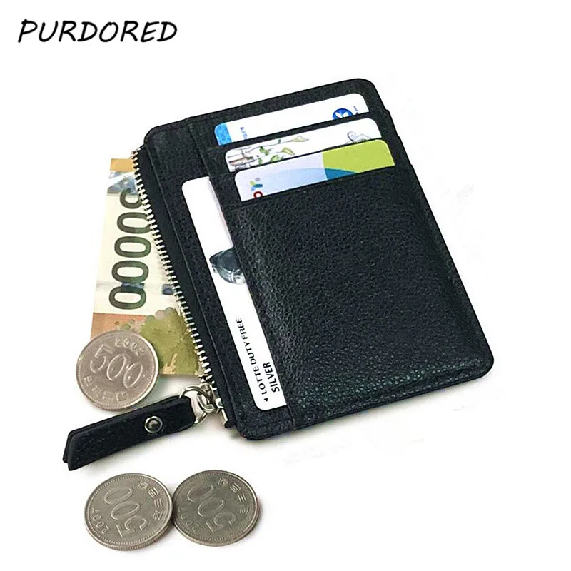 PURDORED 1 шт. металлический мужской кошелек Анти Rfid ID держатель для карт Чехол Мужской кошелек для монет женский мини карбоновый кредитный держатель для карт на молнии