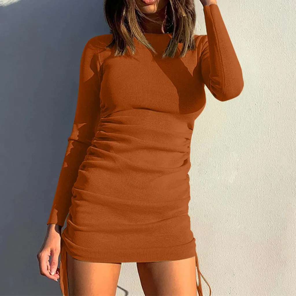 Casual Dresses 40# Women Tight Dress Solid Color Side Drawstring Sexy Hip  Fit Sheath Long Sleeve Beach Party Mini Sundress Summer From 56,66 €