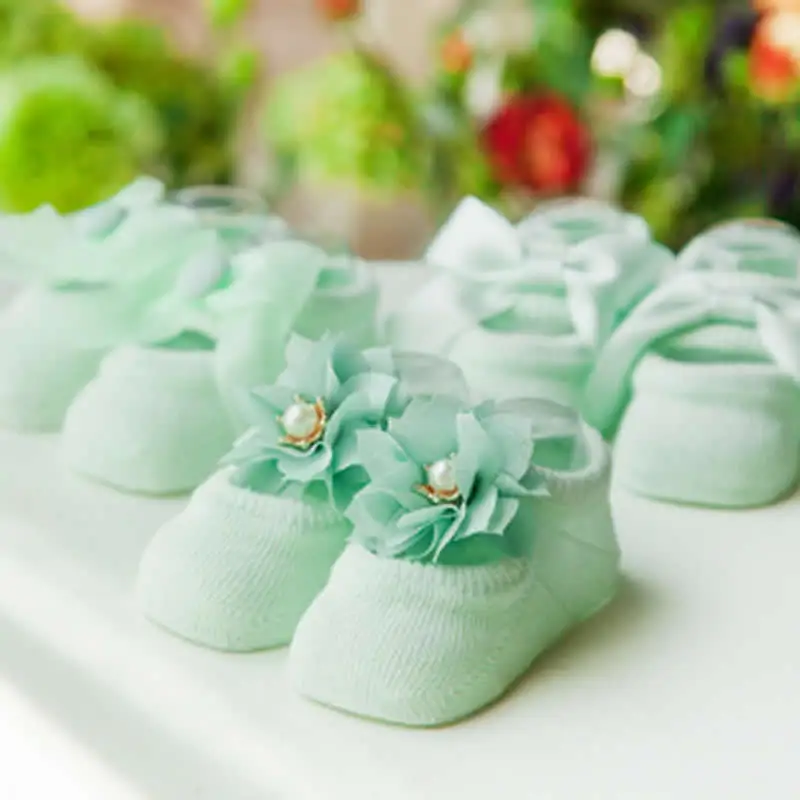 Green 3pair Носки с бантиками для маленьких девочек детские носки-тапочки с кружевным цветком и бантом носки для маленьких девочек короткие носки из чесаного хлопка - Цвет: Green 3pair
