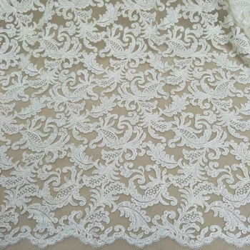 

Higher quality ivory wedding gown dress lace fabric worldwide shipping sell by yard