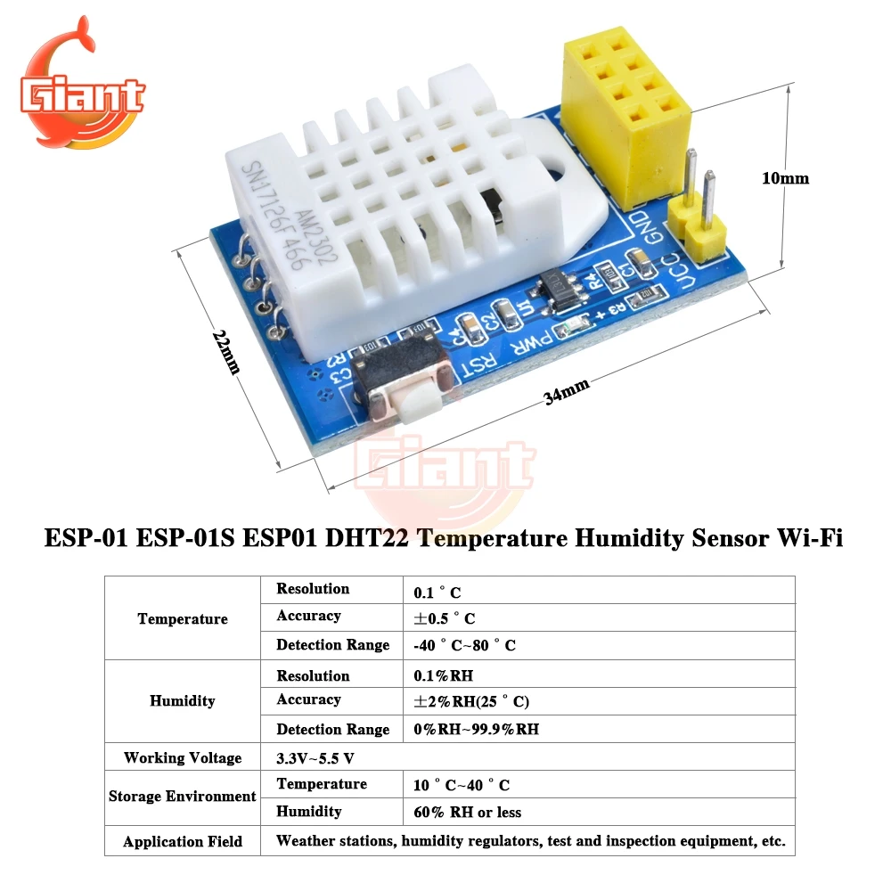 DHT22 AM2302 Цифровой Датчик температуры и влажности Wifi модуль ESP8266 ESP-01 ESP-01S ESP01S 3,3 V-5,5 V Замена SHT11 SHT15