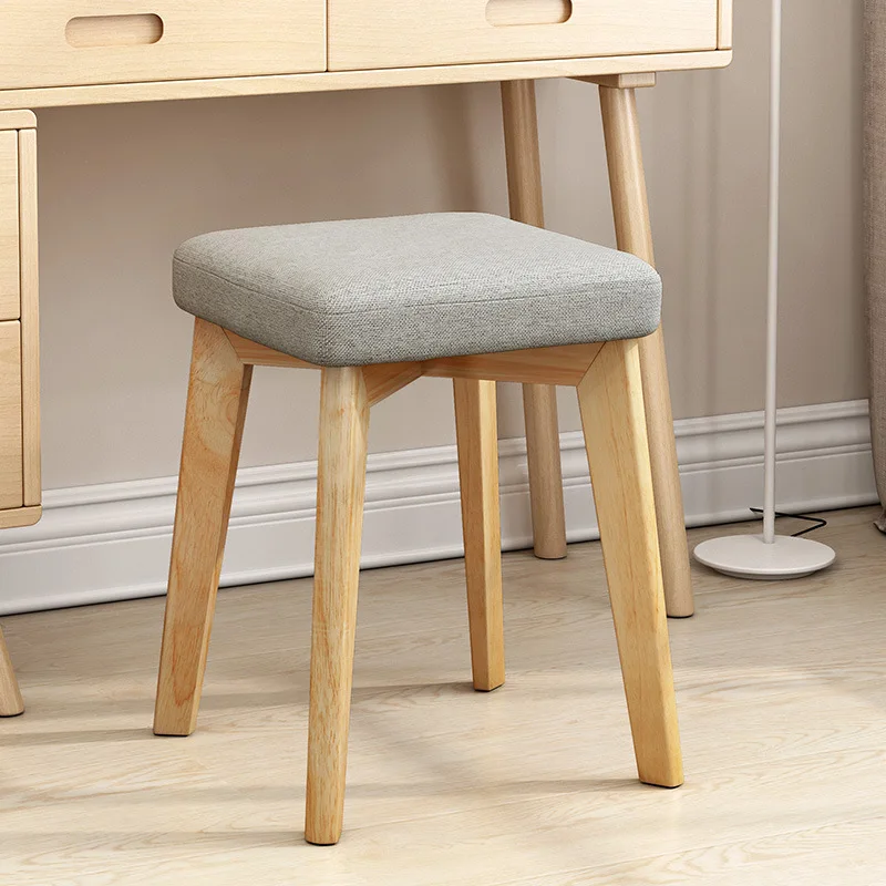

Small Square Stool Fashion Creative Modern Makeup Simple Solid Wood Chair Household can deng Adult Fabric Soft Surface Low Stool