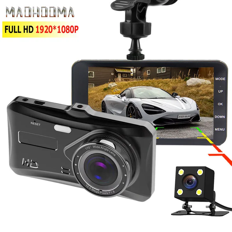 Автомобильный видеорегистратор MaoHooMa, видеорегистратор 4,0 дюйма, FHD 1080 P, автоматическая регистрационная камера, двойной объектив, камера заднего вида, видеорегистратор