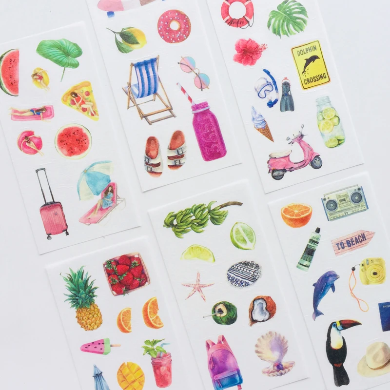 

6 Sheet Summer Hawaii Vacation Washi Paper Decorative Adhesive Stickers