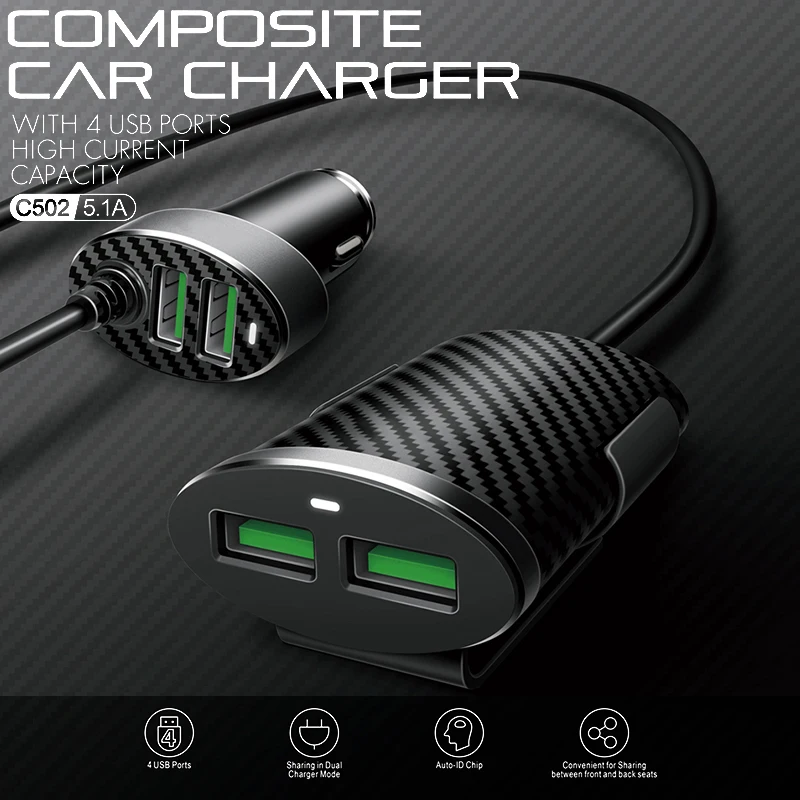 Для Xiaomi автомобильное зарядное устройство Usb зарядное устройство адаптер для автомобильного прикуривателя Зарядное устройство s 4 USB порт автомобильное гнездо адаптер питания 5.1A быстрое зарядное устройство
