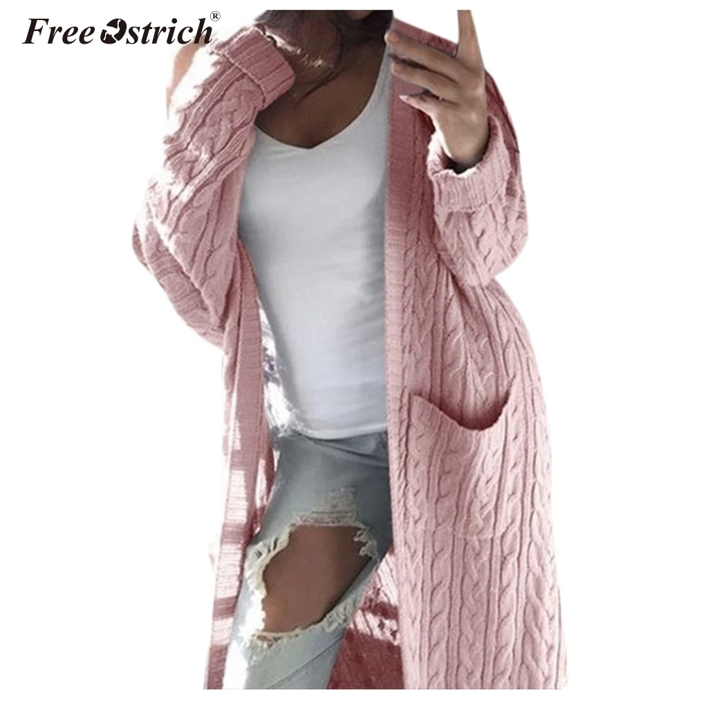 

Free Ostrich Open Front Cardigan Sweaters Women Long Sleeve New Female Elegant Pocket Knitted Outerwear Sweater High Quality N30