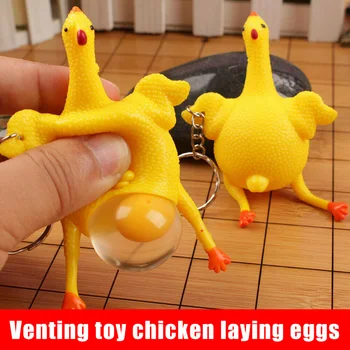 

Novelty Extrusion Toy Hen Lay Egg Key Chain Ornaments Stress Relief Venting Anger NSV775