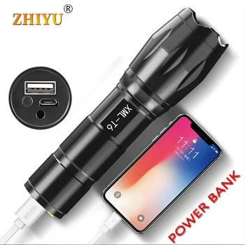 

ZHIYU Powerful Rechargeable Mini LED Flashlight USB Direct Charge Powerbank Cree T6 Torch Tactical 18650 Lantern Hiking Camping