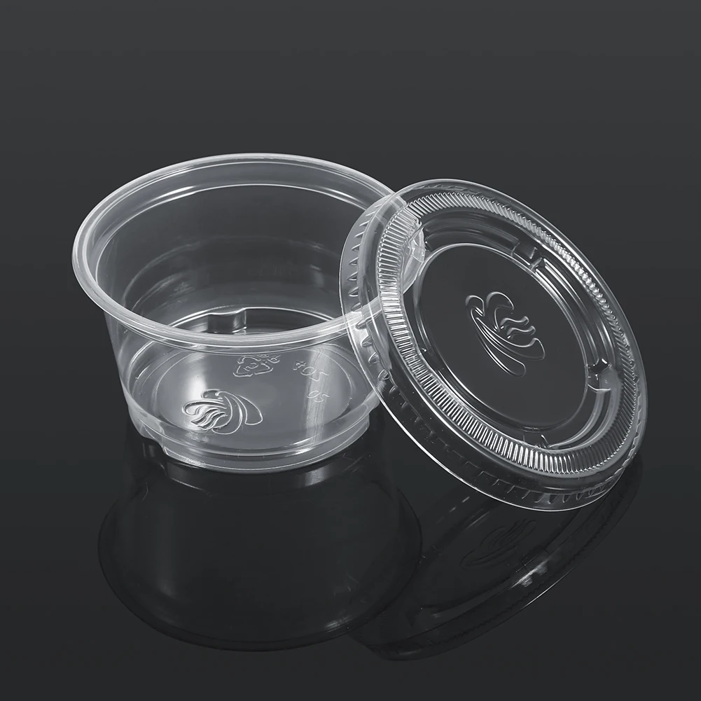 50PCS/Set Disposable Plastic Clear Sauce Chutney Cups Boxes With Lid Food Takeaway Soup Bowls With Lid 1/2/3/4oz