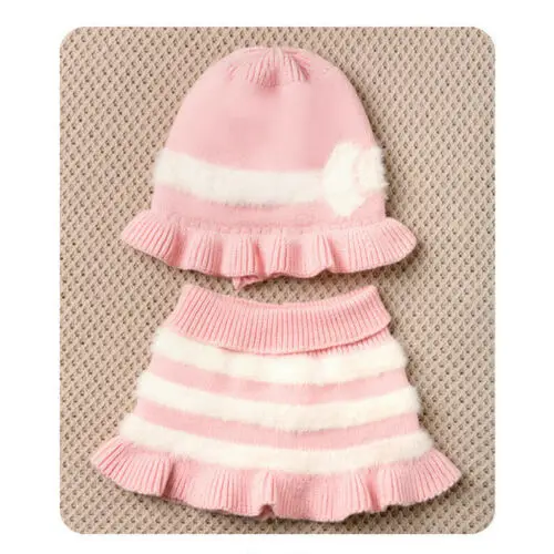 2 шт., зимняя плюшевая шапка для маленьких девочек, милая шапка принцессы, шаль, шарф для девочек, шапка s, зимний теплый вязаный шарф, шаль - Цвет: B