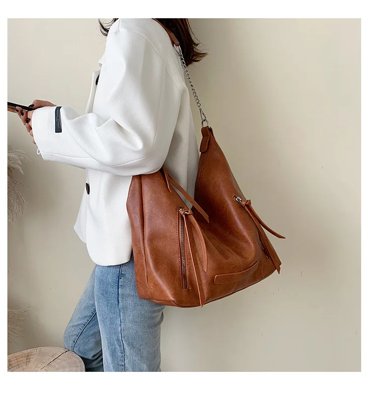 Tassle Women Handbag Female New Retro Fashion Tassel Brand Large Capacity Shoulder Bag Casual Solid Color Chain Crossbody Bag