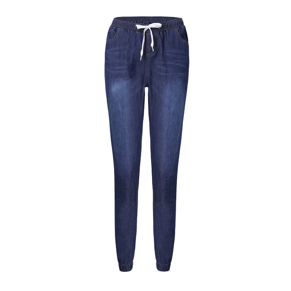Модные повседневные женские большие размеры ноги фонарь Эластичный шнурок на талии джинсы свободные джинсовые длинные брюки для женщин джинсовая одежда